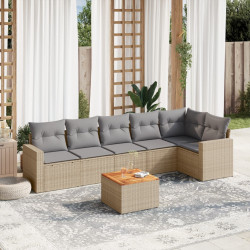7 Pcs conj. sofás jardim c/ almofadões vime PE bege misturado