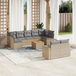 10 Pcs conj. sofás jardim c/ almofadões vime PE bege misturado