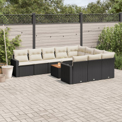 11 Pcs conjunto sofás de jardim c/ almofadões vime PE preto