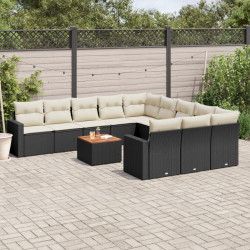 12 Pcs conjunto de sofás de jardim c/ almofadões vime PE preto