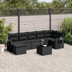 8 Pcs conjunto sofás de jardim com almofadões vime PE preto