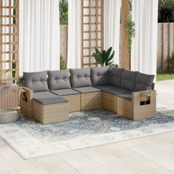 7 Pcs conjunto de sofás p/ jardim com almofadões vime PE bege