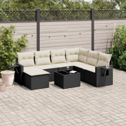 8 Pcs conjunto sofás de jardim com almofadões vime PE preto