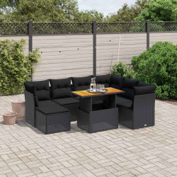8 Pcs conjunto sofás de jardim com almofadões vime PE preto