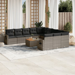 12 Pcs conjunto de sofás jardim c/ almofadões vime PE cinzento