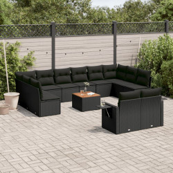 13 Pcs conjunto de sofás de jardim com almofadões vime PE preto