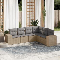 6 Pcs conjunto de sofás p/ jardim com almofadões vime PE bege