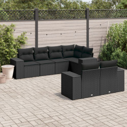 7 Pcs conjunto de sofás p/ jardim c/ almofadões vime PE preto