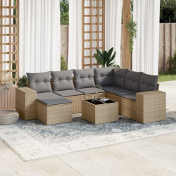 8 Pcs conjunto de sofás p/ jardim com almofadões vime PE bege