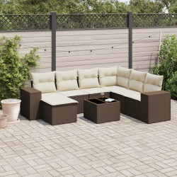 8 Pcs conjunto sofás de jardim c/ almofadões vime PE castanho