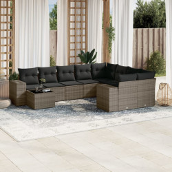 10 Pcs conjunto sofás de jardim c/ almofadões vime PE cinzento