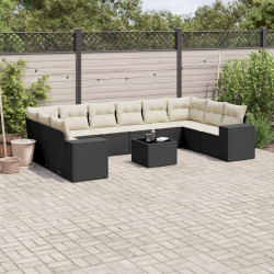 11 Pcs conjunto sofás de jardim c/ almofadões vime PE preto