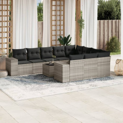 11 Pcs conjunto sofás de jardim c/ almofadões vime PE cinzento