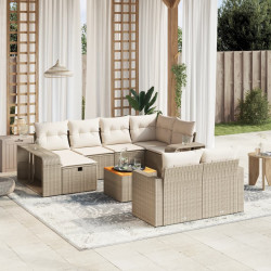 11 Pcs conjunto sofás de jardim c/ almofadões vime PE bege