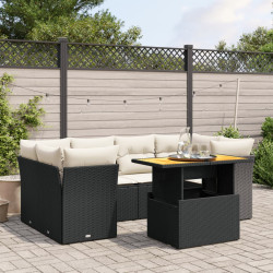 7 Pcs conjunto de sofás p/ jardim c/ almofadões vime PE preto
