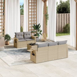 6 Pcs conjunto de sofás p/ jardim com almofadões vime PE bege