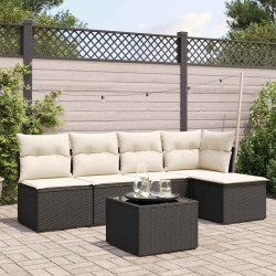 6 Pcs conjunto sofás de jardim c/ almofadões vime PE preto