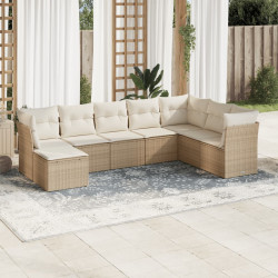 8 Pcs conjunto de sofás p/ jardim com almofadões vime PE bege