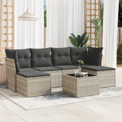 7 Pcs conj. sofás jardim com almofadões vime PE cinzento-claro
