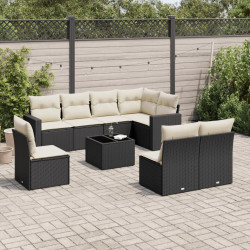 9 Pcs conjunto de sofás p/ jardim c/ almofadões vime PE preto
