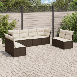 8 Pcs conjunto sofás de jardim c/ almofadões vime PE castanho