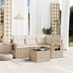 5 Pcs conjunto de sofás p/ jardim com almofadões vime PE bege