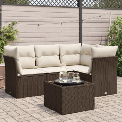 5 Pcs conjunto sofás p/ jardim c/ almofadões vime PE castanho