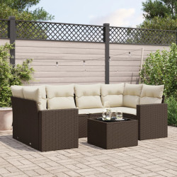 7 Pcs conjunto de sofás jardim c/ almofadões vime PE castanho
