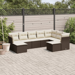 9 Pcs conjunto sofás p/ jardim c/ almofadões vime PE castanho