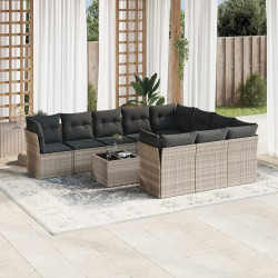 11 Pcs conjunto sofás de jardim c/ almofadões vime PE cinzento