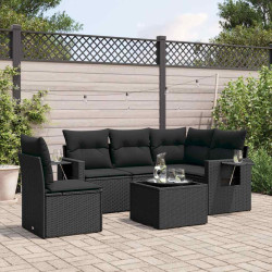 6 Pcs conjunto sofás de jardim c/ almofadões vime PE preto