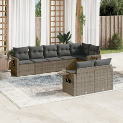 8 Pcs conjunto sofás de jardim c/ almofadões vime PE cinzento
