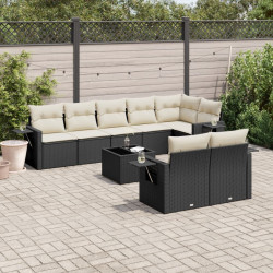 9 Pcs conjunto de sofás p/ jardim c/ almofadões vime PE preto