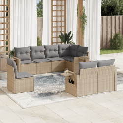 8 Pcs conjunto de sofás p/ jardim com almofadões vime PE bege