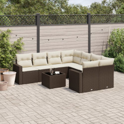 9 Pcs conjunto sofás p/ jardim c/ almofadões vime PE castanho