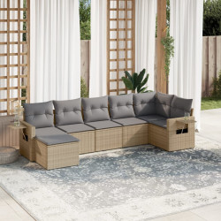 7 Pcs conjunto de sofás p/ jardim com almofadões vime PE bege
