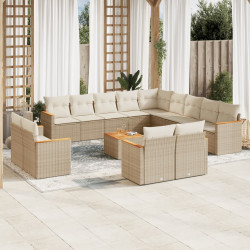 14 Pcs conjunto de sofás p/ jardim com almofadões vime PE bege