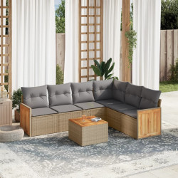 7 Pcs conjunto de sofás p/ jardim com almofadões vime PE bege