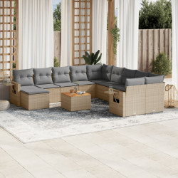 12 Pcs conj. sofás jardim c/ almofadões vime PE bege misturado