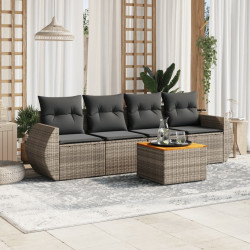 5 Pcs conjunto sofás de jardim c/ almofadões vime PE cinzento