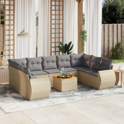10 Pcs conjunto de sofás p/ jardim com almofadões vime PE bege