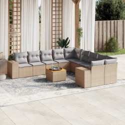 11 Pcs conjunto sofás de jardim c/ almofadões vime PE bege