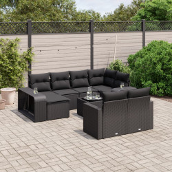 11 Pcs conjunto sofás de jardim c/ almofadões vime PE preto