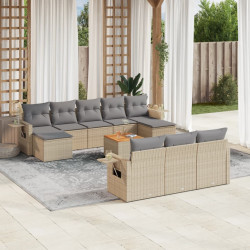 11 Pcs conjunto sofás de jardim c/ almofadões vime PE bege