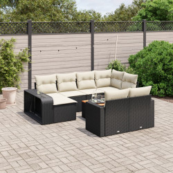 11 Pcs conjunto sofás de jardim c/ almofadões vime PE preto