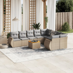 10 Pcs conjunto de sofás p/ jardim com almofadões vime PE bege