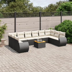 11 Pcs conjunto sofás de jardim c/ almofadões vime PE preto