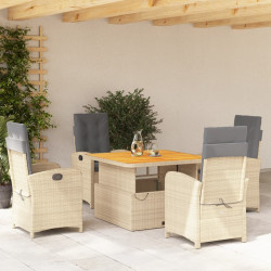 5 Pcs conjunto de jantar p/ jardim com almofadões vime PE bege