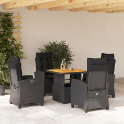 5 Pcs conjunto de jantar p/ jardim c/ almofadões vime PE preto