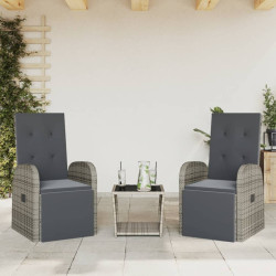 3 Pcs conjunto de jantar p/ jardim c/ almofadões vime PE cinza